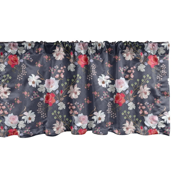 Ambesonne Floral Window Valance, Vintage Style Flower Bouquet, 54" X 18", Dark Indigo and Multicolor