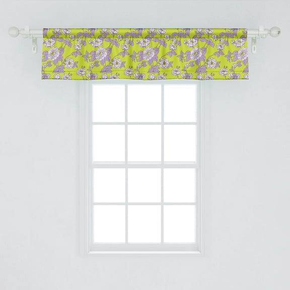 Ambesonne Floral Window Valance, Vintage Style Romantic Garden of Dog Roses in Pastel Colors, Curtain Valance for Kitchen Bedroom Decor with Rod Pocket, 54" X 12", Yellow Green Pale Mauve