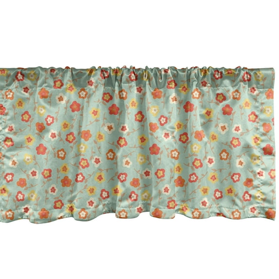 Ambesonne Floral Window Valance, Vintage Style Summer Blooms, 54" X 12", Almond Green Vermilion