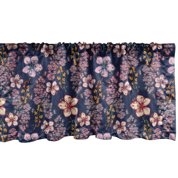 Ambesonne Floral Window Valance, Vintage Theme Spring Flowers, 54" X 12", Night Blue Pale Pink