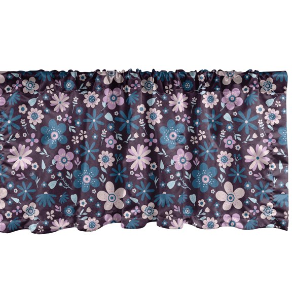 Ambesonne Floral Window Valance, Violet Tones Vintage Flowers, 54" X 18", Sea Blue Lilac