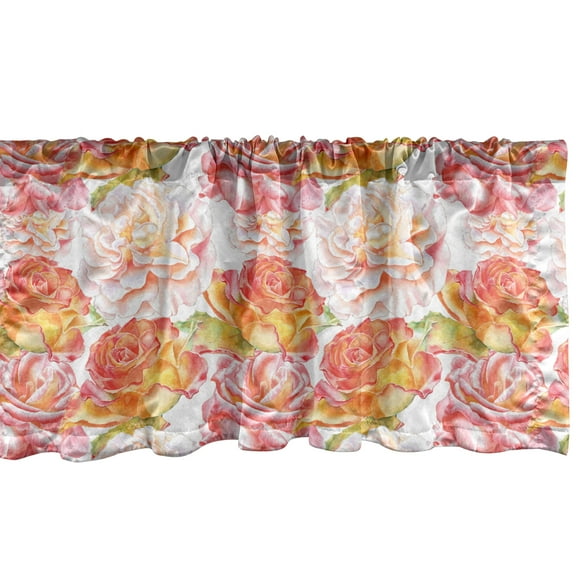 Ambesonne Floral Window Valance, Watercolor Art Roses, 54" X 12", Coral Orange White