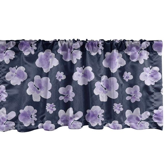 Ambesonne Floral Window Valance, Watercolor Flower Blossoms, 42" x 12", Night Blue Lavender