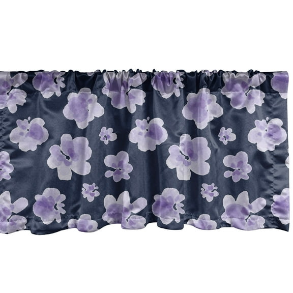 Ambesonne Floral Window Valance, Watercolor Flower Blossoms, 54" X 18", Night Blue Lavender