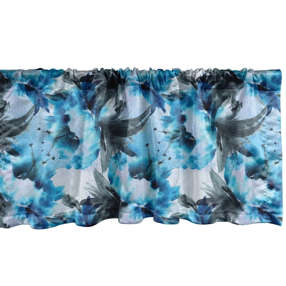 Ambesonne Floral Window Valance, Watercolor Flower Sketch, 42" x 12", White Soft Blue