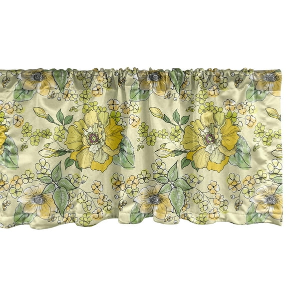 Ambesonne Floral Window Valance, Watercolor Leaves Blossom, 54" X 18", Pastel Green Multicolor