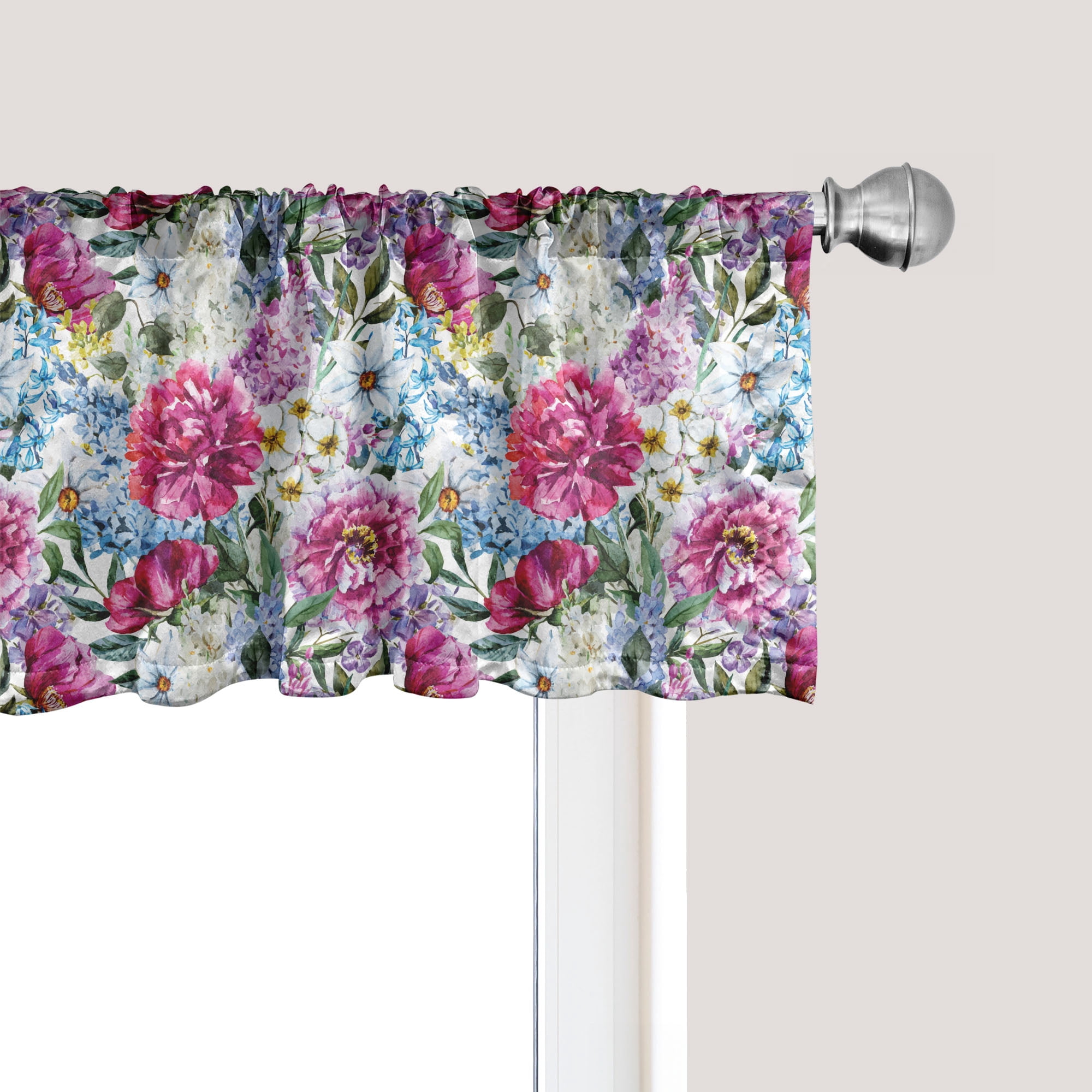 Multicolor Valance Ambesonne Floral Window Valance, Watercolor Look Bouquet Art, 42