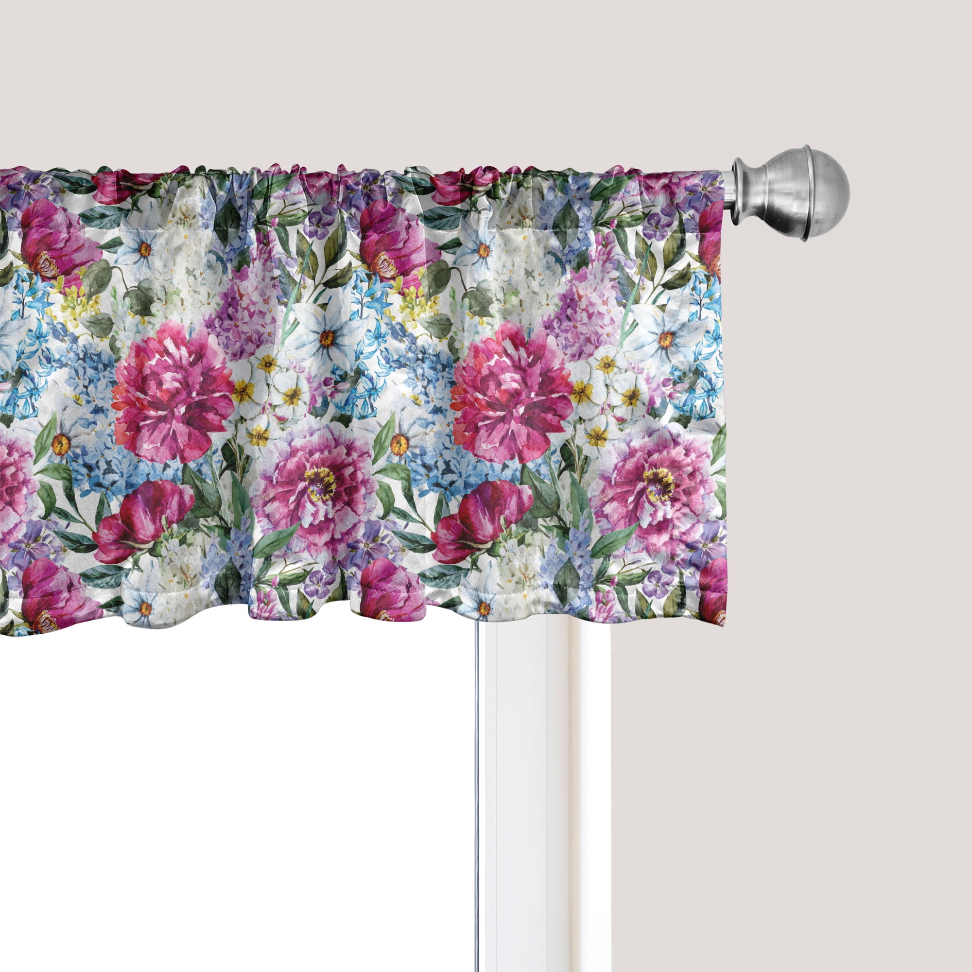 Floral Watercolor Satin Valance in Multicolor, 54" x 12"
