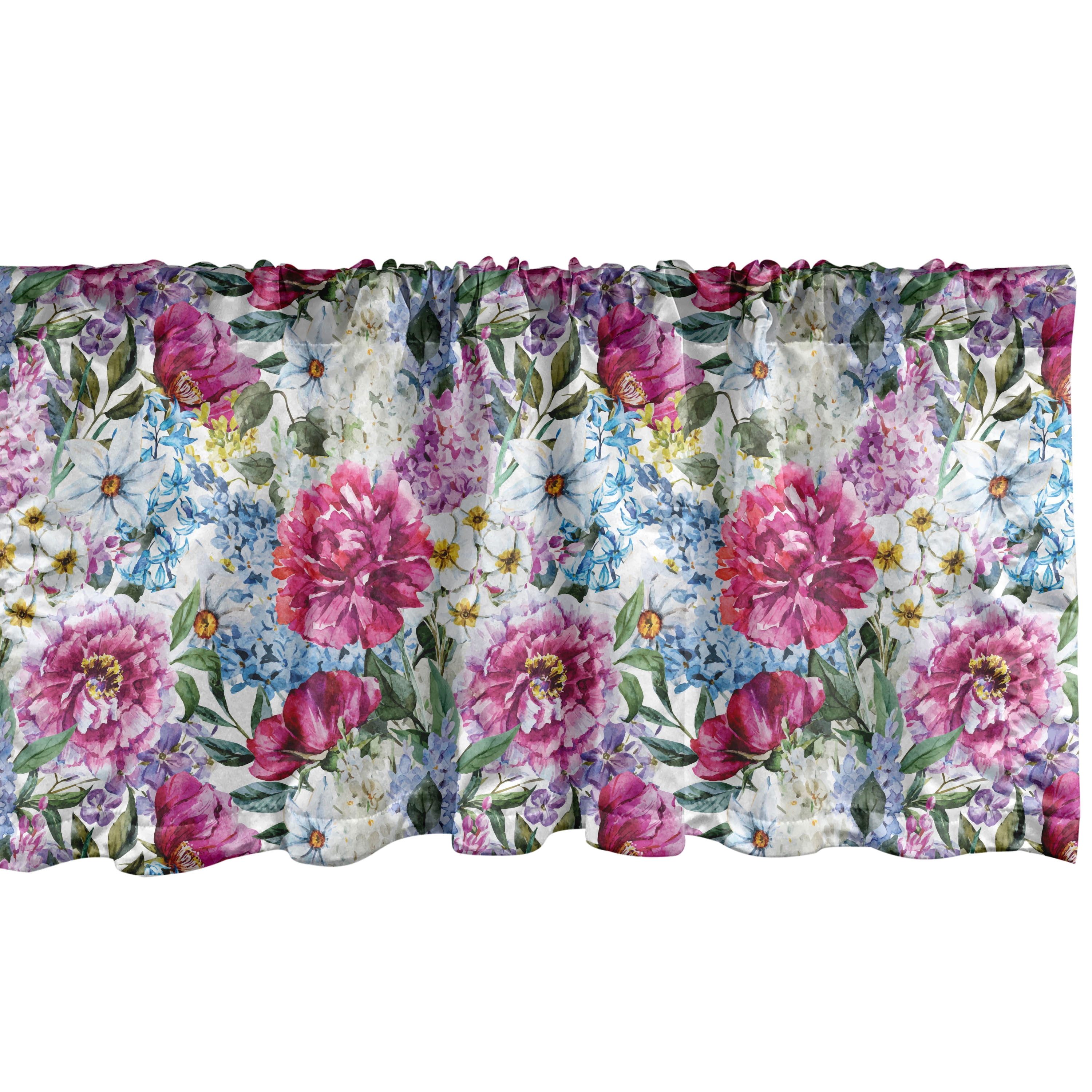 Floral Watercolor Satin Valance in Multicolor, 54" x 12"