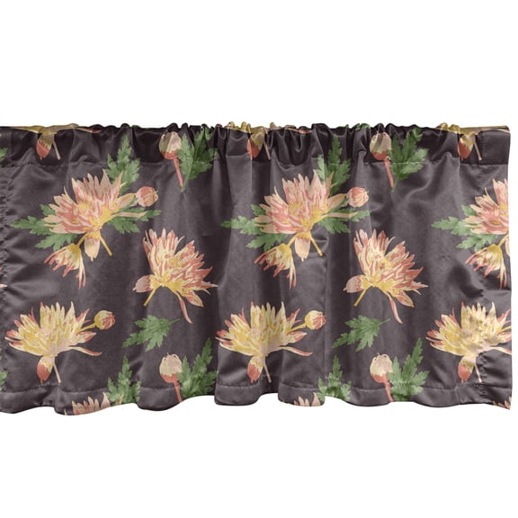 Ambesonne Floral Window Valance, Watercolor Orange Tone Mums, 54" X 12", Eggplant Peach Salmon