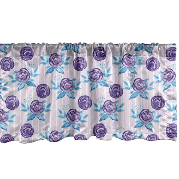 Ambesonne Floral Window Valance, Watercolor Romance Themed Pattern Abstract Roses on Stripes, Curtain Valance for Kitchen Bedroom Decor with Rod Pocket, 54" X 12", Baby Pink Sky Blue