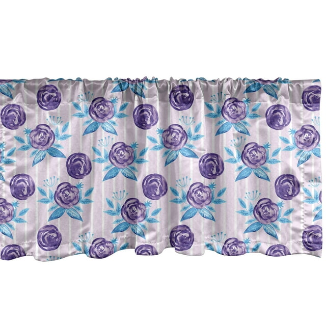 Ambesonne Floral Window Valance, Watercolor Romance Themed Pattern Abstract Roses on Stripes, Curtain Valance for Kitchen Bedroom Decor with Rod Pocket, 54" X 18", Baby Pink Sky Blue
