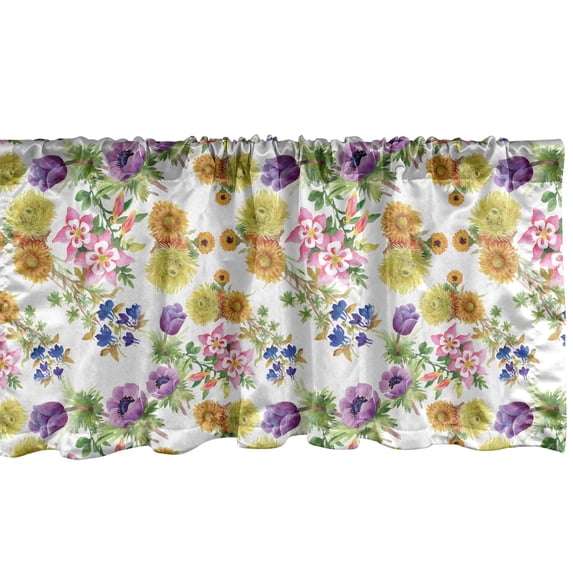 Ambesonne Floral Window Valance, Watercolor Romantic Art, 54" X 18", Multicolor