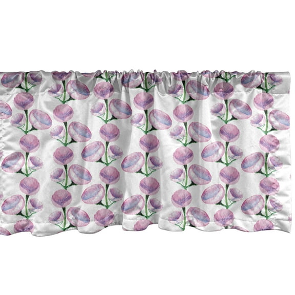 Ambesonne Floral Window Valance, Watercolor Spring Art Pattern with Vertical Flowers, Curtain Valance for Kitchen Bedroom Decor with Rod Pocket, 54" X 18", Baby Pink Multicolor