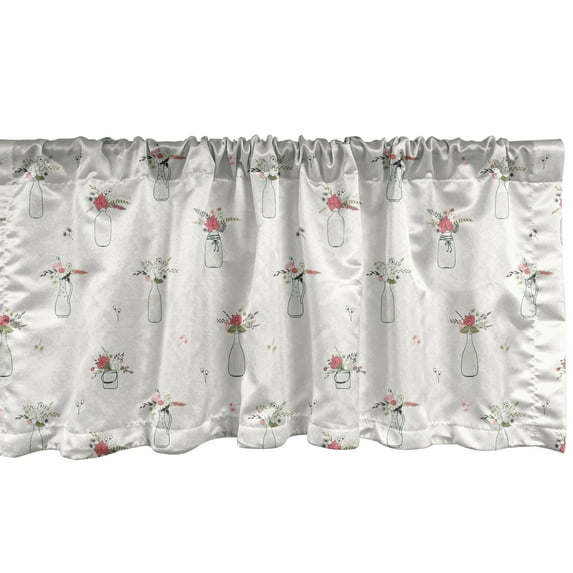 Ambesonne Floral Window Valance, Wildflower Bottles Vintage, 54" X 18", Coconut Coral and Green