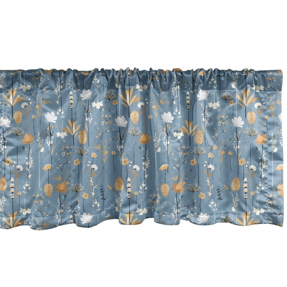 Ambesonne Floral Window Valance, Winter Style Botanic Bloom, 42" x 12", Blue Grey Multicolor