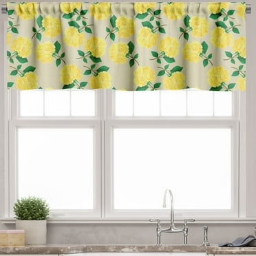 Ambesonne Floral Window Valance, Yellow Cloves with Branches, 54" X 12", Mustard Green and Tan