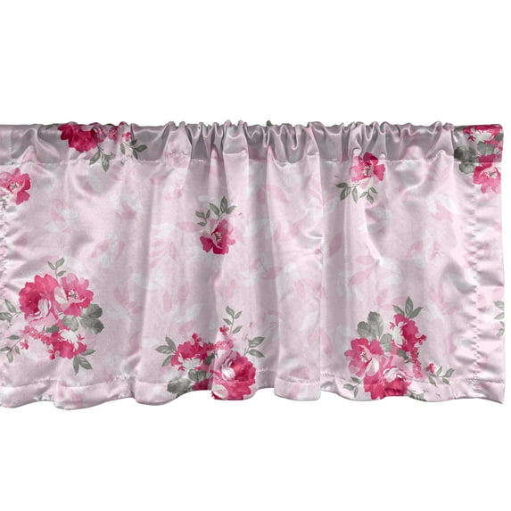 Ambesonne Floral Window Valance with Rod Pocket, Abstract Vintage Roses Plot, 54" X 18", Dark Pink Pale Grey