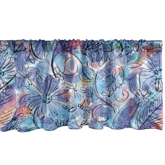 Ambesonne Floral Window Valance with Rod Pocket, Botanical Colorful Nature, 54" X 18", Pale Azure Blue and Coral
