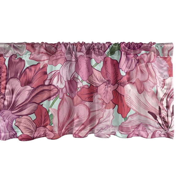 Ambesonne Floral Window Valance with Rod Pocket, Flowers Pinkish Pattern Art, 54" X 18", Dried Rose and Pale Ruby