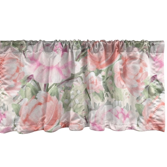 Ambesonne Floral Window Valance with Rod Pocket, Peonies Oil Painting Plot, 54" x 12", Coral Pistachio Green