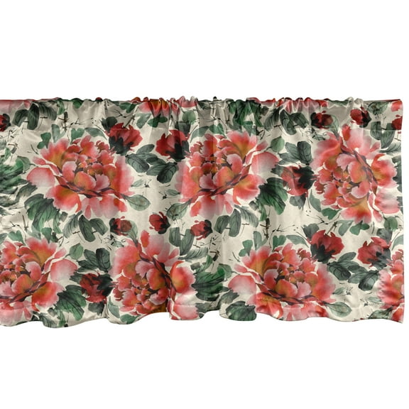 Ambesonne Floral Window Valance with Rod Pocket, Peonies Scenery Watercolor, 54" x 12", Burnt Orange and Sage Green