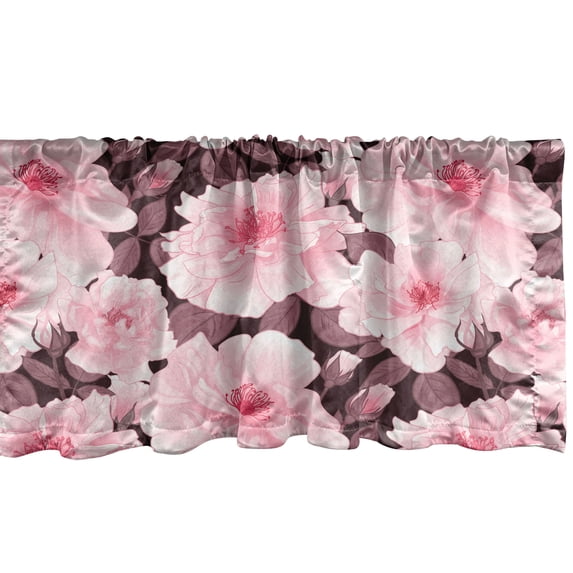 Ambesonne Floral Window Valance with Rod Pocket, Pinkish Rose Flowers Art, 54" x 12", Dark Pink and Mauve Taupe