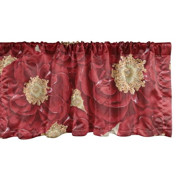 Ambesonne Floral Window Valance with Rod Pocket, Red Peony Flowers Pattern, 54" x 12", Dark Coral Pale Caramel
