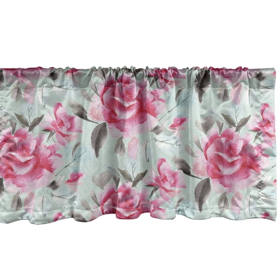 Ambesonne Floral Window Valance with Rod Pocket, Repetitive Roses Watercolor, 54" x 12", Dark Pink Mint Green