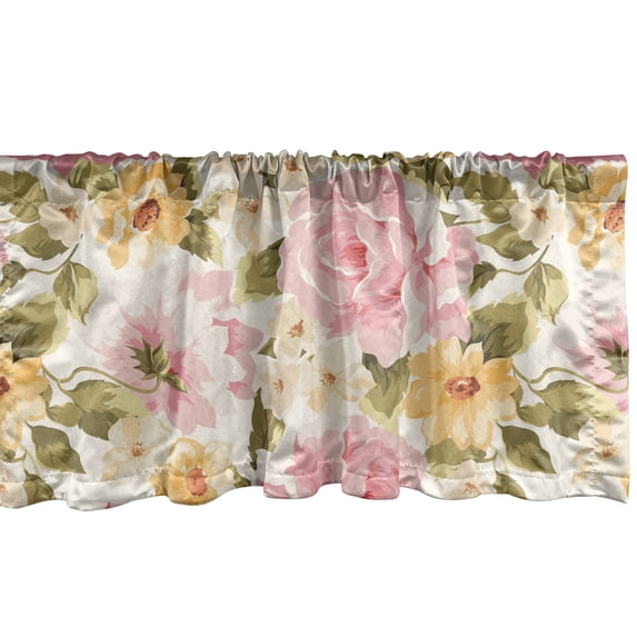 Ambesonne Floral Window Valance with Rod Pocket, Roses Peonies Botanical Art, 54" x 12", Pastel Pink and Slate Brown