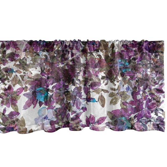 Ambesonne Floral Window Valance with Rod Pocket, Timeless Flowers and Foliage, 54" X 18", Violet Sky Blue and Taupe
