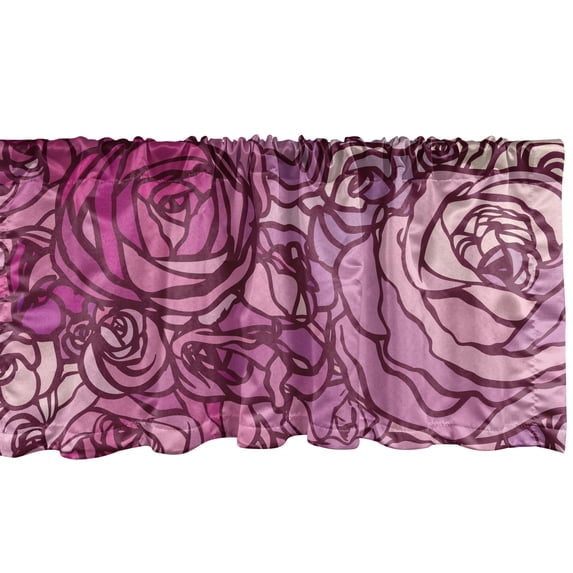 Ambesonne Floral Window Valance with Rod Pocket, Vintage Rose Flowers Plot, 54" X 18", Hot Pink and Dark Magenta