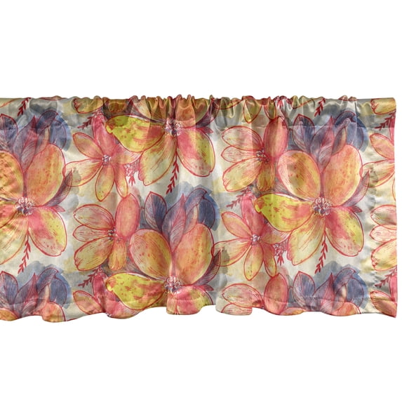 Ambesonne Floral Window Valance with Rod Pocket, Warm Colored Flowers Garden, 54" x 12", Dark Peach Mustard and Orange