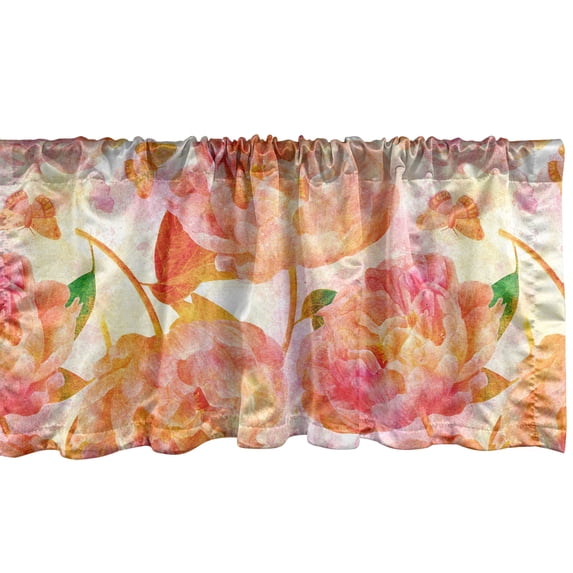 Ambesonne Floral Window Valance with Rod Pocket, Watercolor Peonies Vintage, 54" X 18", Salmon and Fern Green