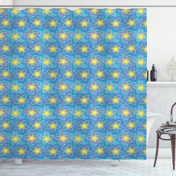 Ambesonne Floral Yellow Shower Curtain, Mosaic Plumeria Petal, 69"Wx70"L, Sky Blue Yellow