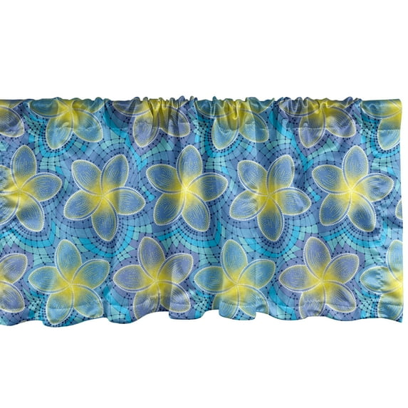 Ambesonne Floral Yellow Valance Pack of 2, Mosaic Plumeria Petal, 42"X18", Sky Blue Yellow