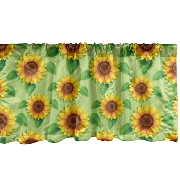 Ambesonne Floral Yellow Window Valance, Summer Sunflowers Art, 54" X 18", Pistachio Green Redbrown