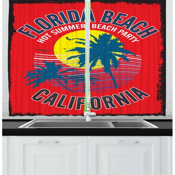 Ambesonne Florida Kitchen Curtains, Summer Party California, 55"x39", Multicolor