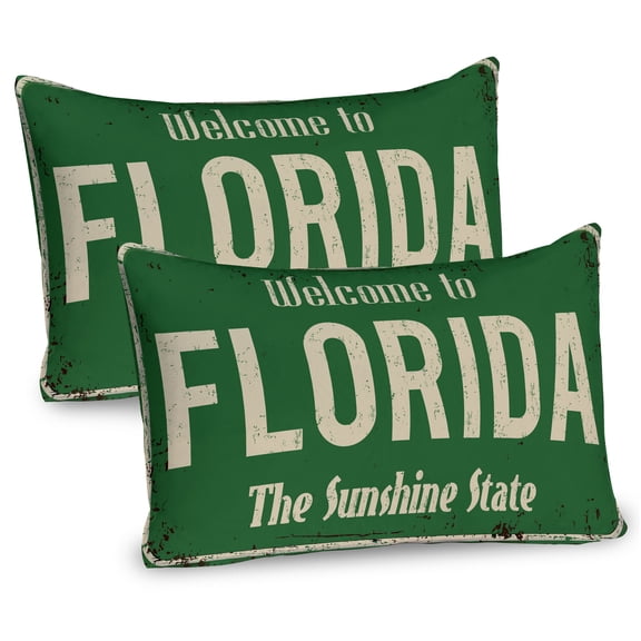 Ambesonne Florida Pillow Sham 2 Pack, Old Rusty Road Sign, 26"x20", Fern Green and Beige