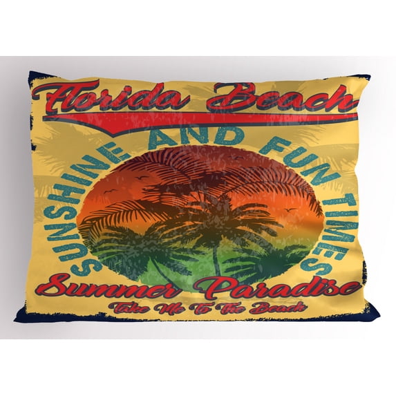Ambesonne Florida Pillow Sham, Paradise City Travel, 36" X 20", Multicolor