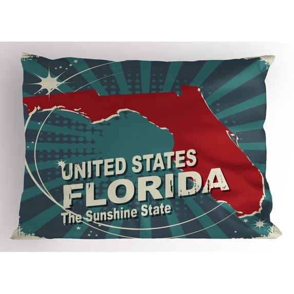 Ambesonne Florida Pillow Sham, Retro Old City Map USA, 26" X 20", Multicolor