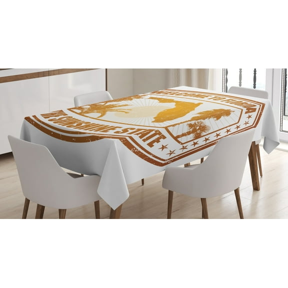 Ambesonne Florida Tablecloth Rectangular Table Cover, Orange Travel Stamp, 52"x70", Orange Ginger and White