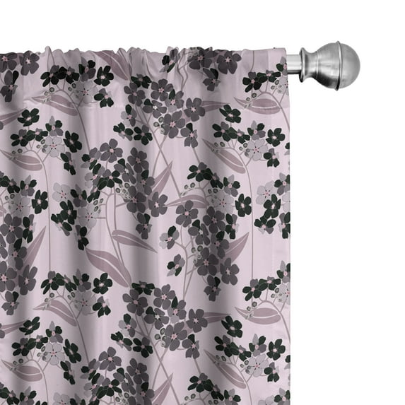 Ambesonne Flower Window Curtains, Abstract Forget Me Not, Each 28" W x 84" L, Pale Pink Black Taupe