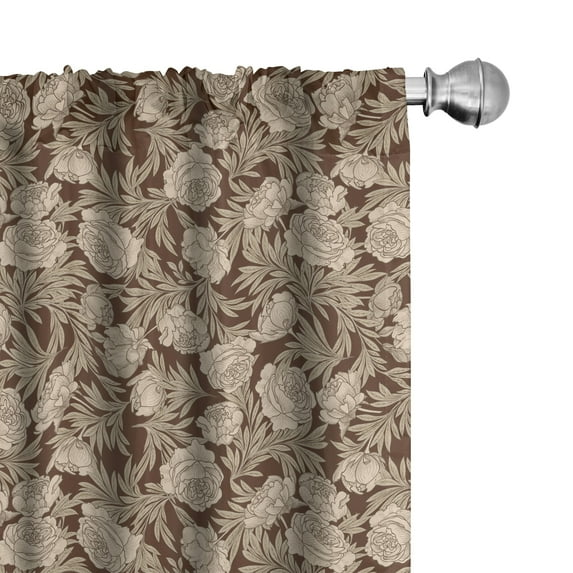 Ambesonne Flower Window Curtains, Blooming Romantic Rose, Each 28" W x 84" L, Brown Beige