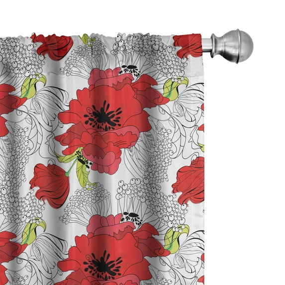 Ambesonne Flower Window Curtains, Bouquet of Spring Blooms, Each 28" W x 95" L, Green Vermilion Black