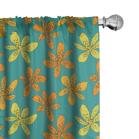 Ambesonne Flower 4-Panel Curtains, Dotted Lilies Floral Design, 56"x95", Dark Seafoam and Multicolor