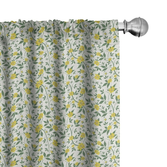 Ambesonne Flower Window Curtains, Flourishing Country Flowers, Each 28" W x 95" L, Green Yellow and Cream