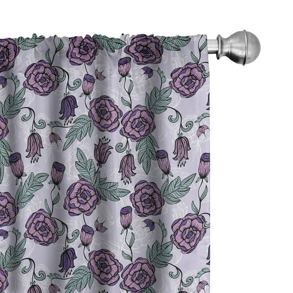 Ambesonne Flower Window Curtains, Funky Floral Pattern Violet, Each 28" W x 84" L, Pastel Purple and Multicolor