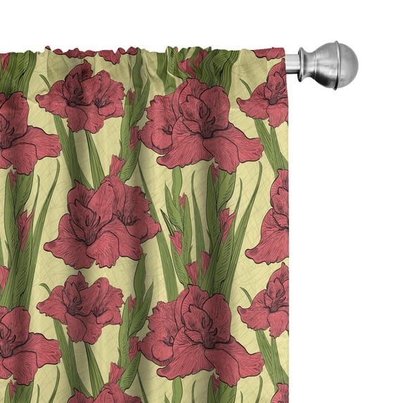 Ambesonne Flower Window Curtains, Gladiolus Pattern, Each 28" W x 84" L, Yellow Coral and Green
