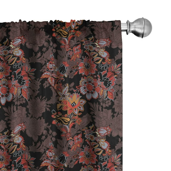 Ambesonne Flower Window Curtains, Japanese Vivid Florals, Each 28" W x 63" L, Black Orange Mustard
